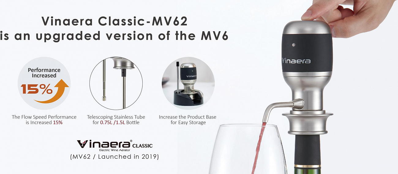 Аэратор для вина Vinaera Classic Electric Wine Aerator MV62 (Silver) купить в интернет-магазине icover