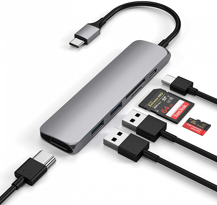 USB-концентратор Satechi Slim Multi-Port V2 (ST-SCMA2M) Type-C 4K (Space Gray) купить в интернет-магазине icover