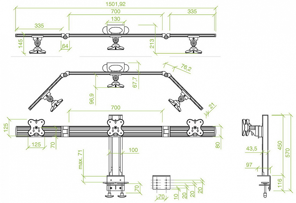 Кронштейн ErgoFount RSS-300WC для 3 мониторов 24" (Steel) купить в интернет-магазине icover
