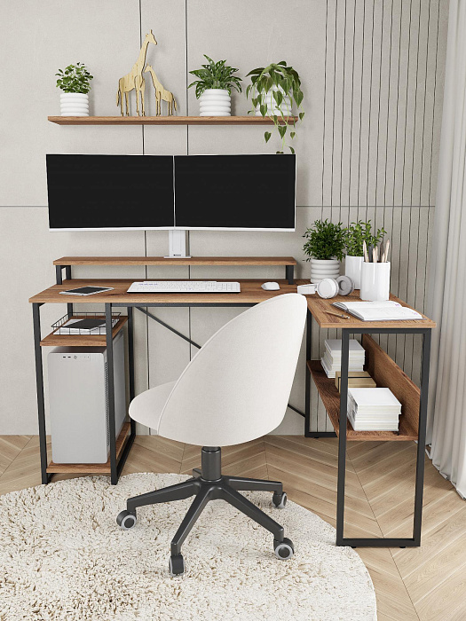 Стол компьютерный угловой лофт Ridberg TEXAS (Dark Oak/Black) купить в интернет-магазине icover