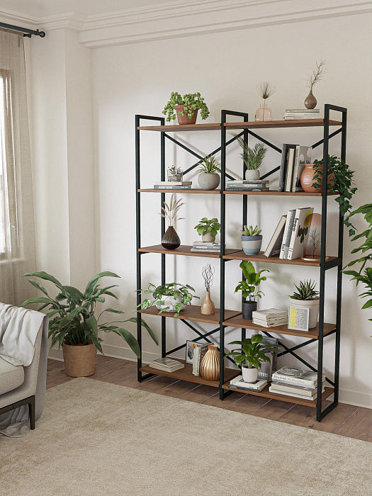 Стеллаж двойной лофт RIDBERG CHICAGO 5 полок (Dark Oak/Black) купить в интернет-магазине icover