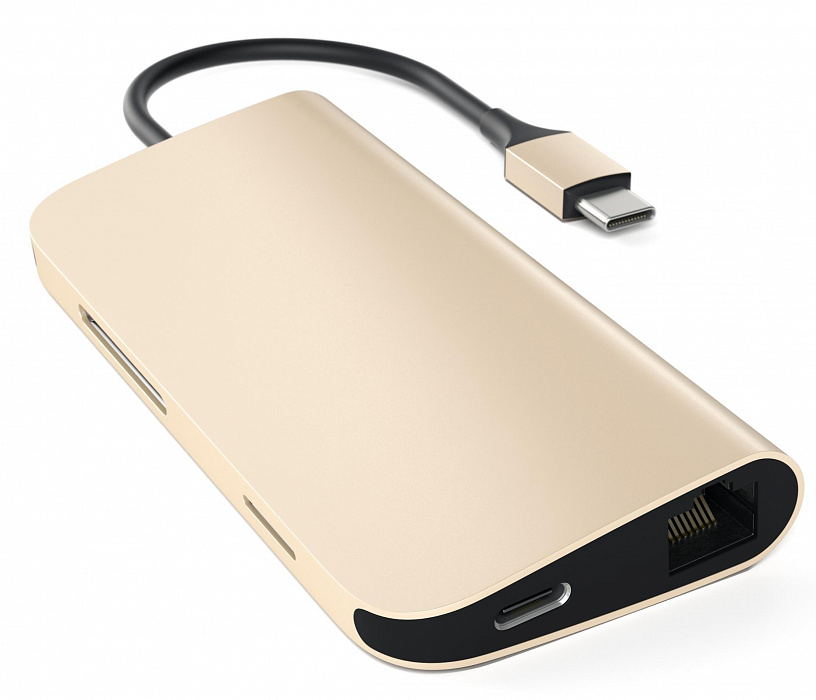 Мультипереходник Satechi Aluminum Type-C Multi-Port Adapter (Gold) купить в интернет-магазине icover