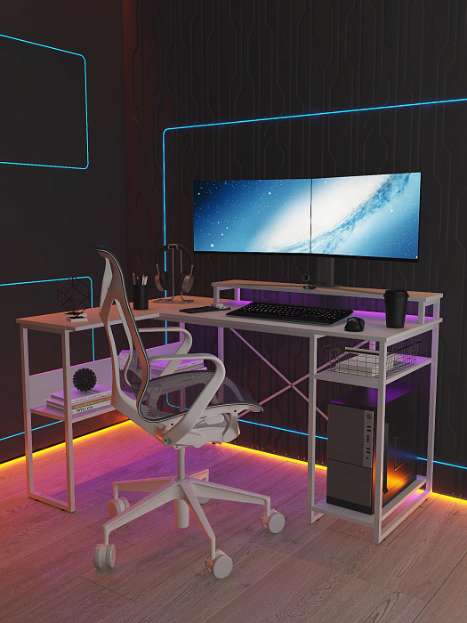 Стол компьютерный угловой лофт Ridberg TEXAS (White) купить в интернет-магазине icover