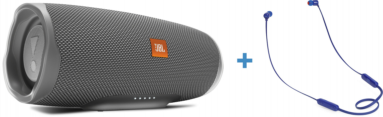 Портативная акустика JBL Charge 4 + наушники JBL T110BT (Grey/Blue) купить в интернет-магазине icover