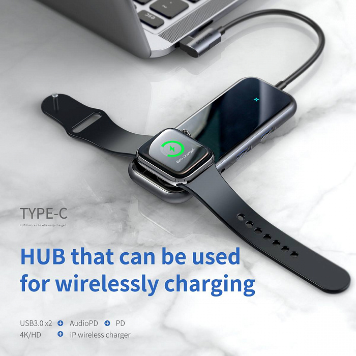 USB-концентратор Baseus Mirror Series Multifunctional Wireless Charger USB-C CAHUB-AZ0G (Black) купить в интернет-магазине icover