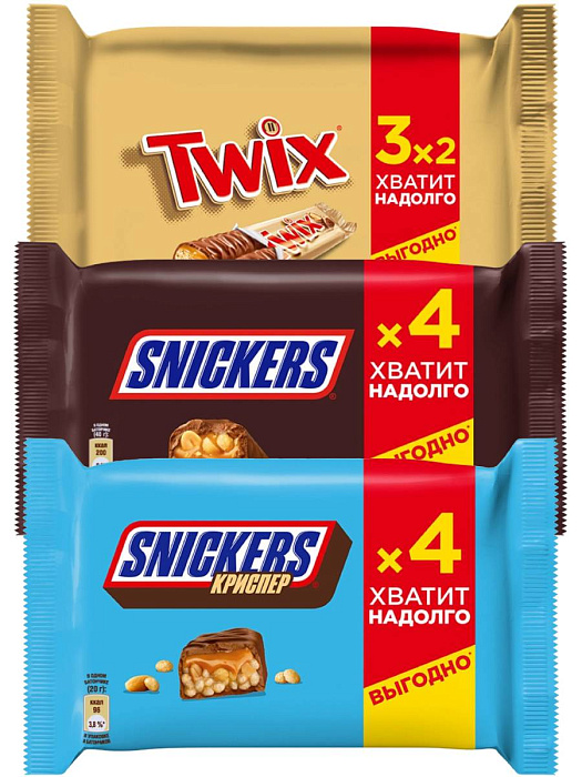Набор МультиПак Twix (3х55г), Snickers Crisper (4х40г), Snickers (4х40g) купить в интернет-магазине icover