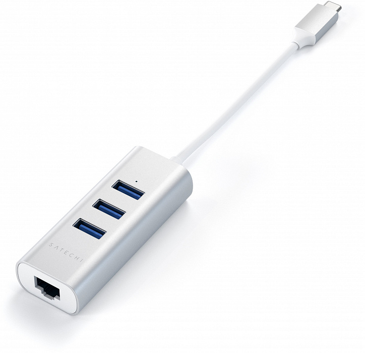 USB-концентратор Satechi Aluminum USB 3.0 Hub & Ethernet ST-TC2N1USB31AS (Silver) купить в интернет-магазине icover