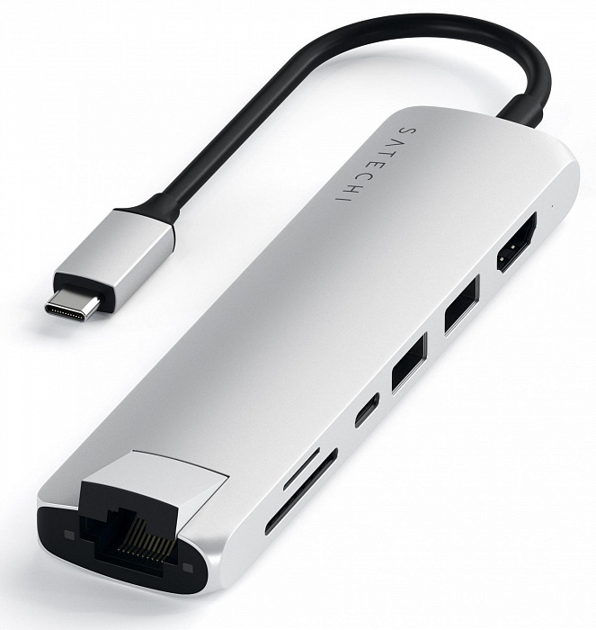 Хаб Satechi USB-C Slim Multi-Port Adapter ST-UCSMA3S (Silver) купить в интернет-магазине icover