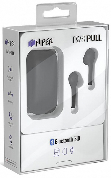Bluetooth-наушники с микрофоном HIPER TWS Pull (Black) купить в интернет-магазине icover