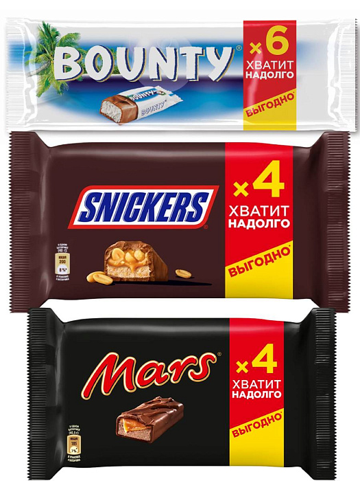 Набор МультиПак Bounty (6х27.5г), Mars (4х40.5г), Snickers (4х40g) купить в интернет-магазине icover