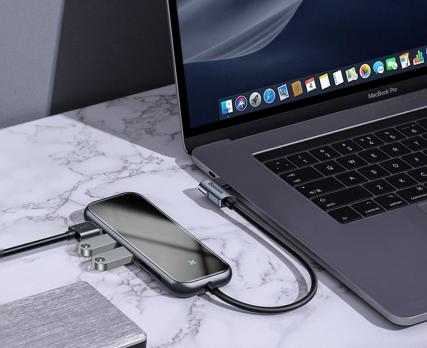 USB-концентратор Baseus Multi-functional Hub (CAHUB-CZ0G) USB-C to HDMI/3xUSB 3.0/SD/MicroSD/PD (Deep Grey) купить в интернет-магазине icover