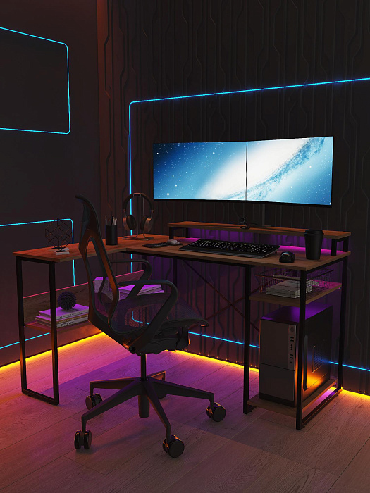 Стол компьютерный угловой лофт Ridberg TEXAS (Oak/Black) купить в интернет-магазине icover