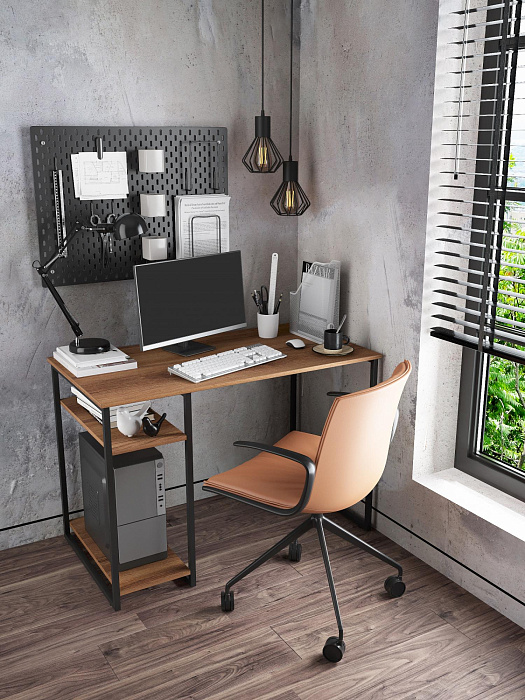 Стол письменный с полкой для ПК RIDBERG GILBERT (Dark Oak/Black) купить в интернет-магазине icover