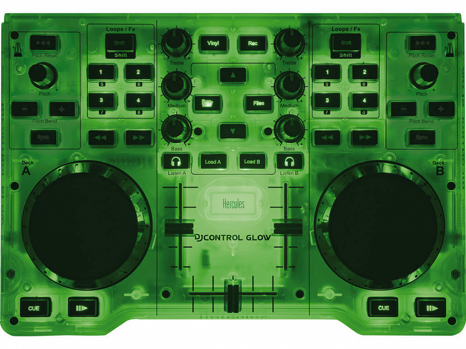 Микшерный USB-пульт Hercules DJControl Glow Green (Clear) купить в интернет-магазине icover