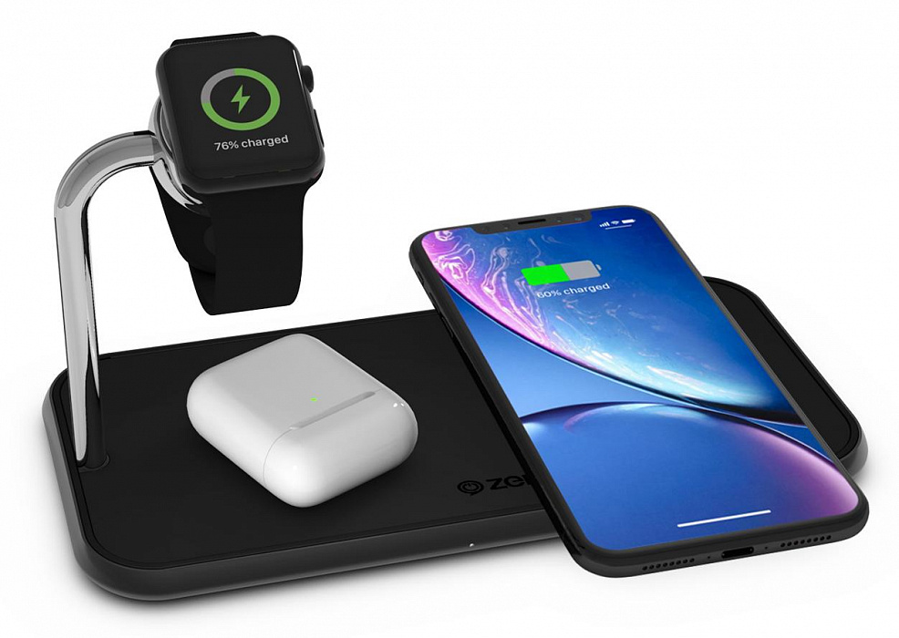 Беспроводное зарядное устройство Zens Dual+Watch Aluminium Wireless Charger ZEDC05B (Black) купить в интернет-магазине icover