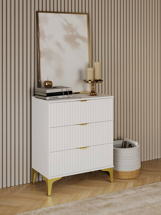 Комод RIDBERG ANDRE 3Я (White/Gold) купить в интернет-магазине icover