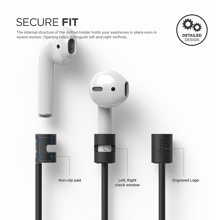 Держатель Elago Strap (ESTR-AP-BK) для AirPods (Black) купить в интернет-магазине icover