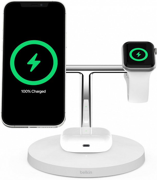 Беспроводное зарядное устройство Belkin MagSafe 3-in-1 Wireless Charger WIZ009vfWH (White) купить в интернет-магазине icover