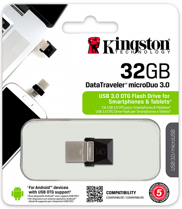 Внешний накопитель Kingston DataTraveler microDuo 3.0 USB 3.1/MicroUSB 32Gb DTDUO3/32GB (Black) купить в интернет-магазине icover