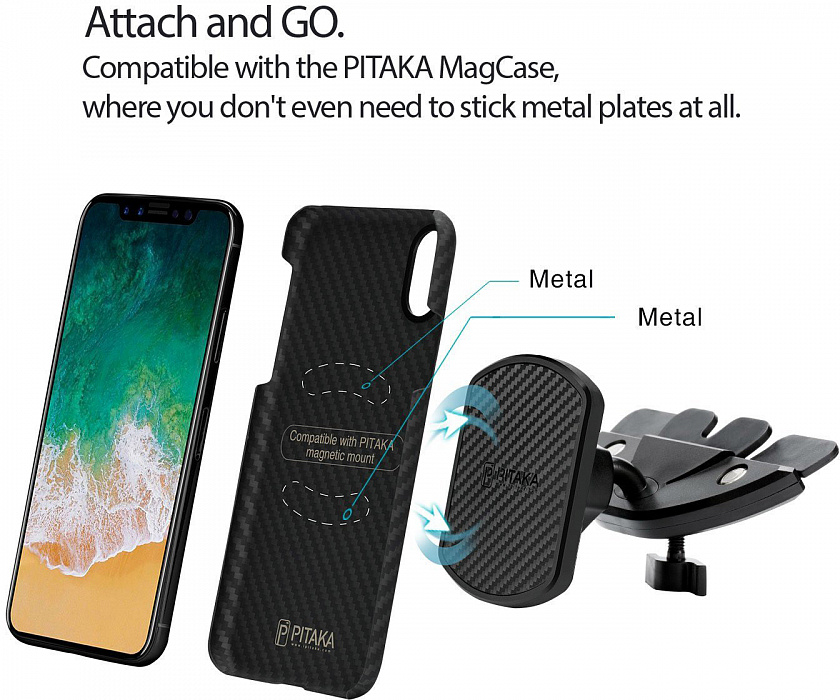 Автомобильный держатель Pitaka MagMount Qi CD (Black) купить в интернет-магазине icover