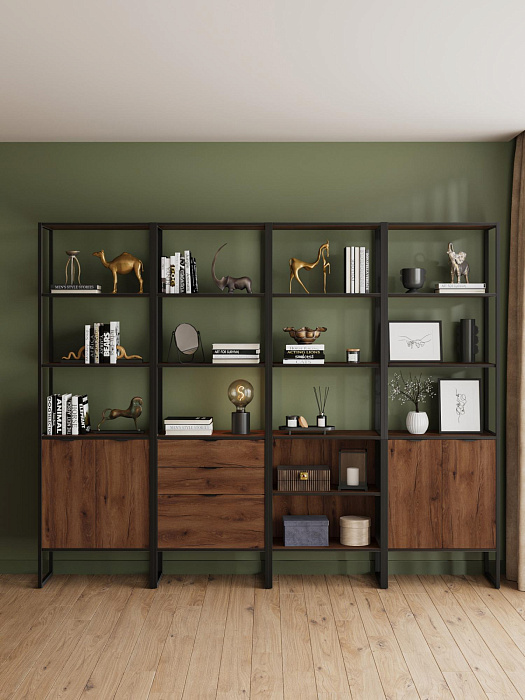 Стеллаж лофт RIDBERG DENVER модуль 1 (Dark Oak/Black) купить в интернет-магазине icover