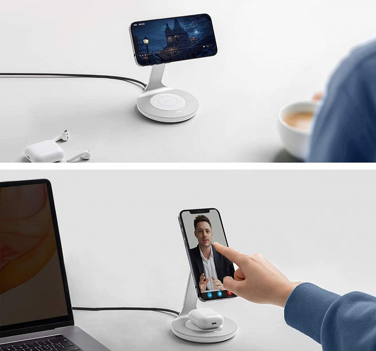 Беспроводное зарядное устройство Anker PowerWave Magnetic 2-in-1 Stand A25611Y1 (White) купить в интернет-магазине icover