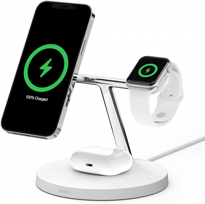 Беспроводное зарядное устройство Belkin MagSafe 3-in-1 Wireless Charger WIZ009vfWH (White) купить в интернет-магазине icover