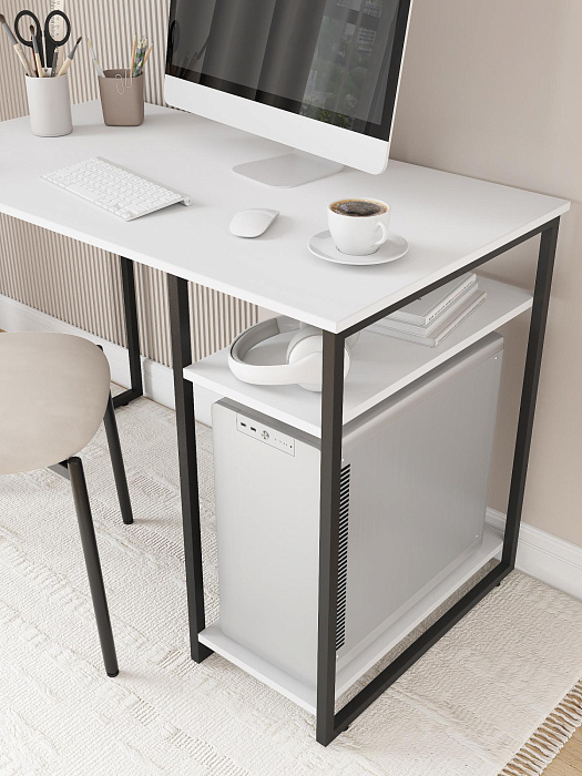 Стол письменный с полкой для ПК RIDBERG GILBERT (White/Black) купить в интернет-магазине icover