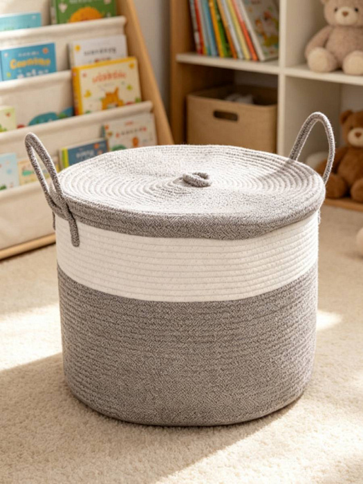 Тканевая корзина Ridberg L с крышкой (White/Grey) купить в интернет-магазине icover