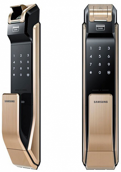 Биометрический дверной замок с ручкой Samsung SHS-P718 XBG/EN (Gold) купить в интернет-магазине icover