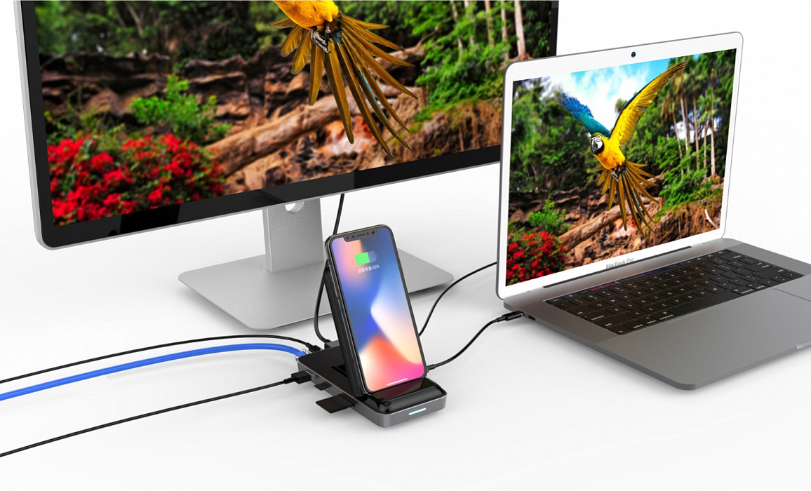 Док-станция HyperDrive Qi Wireless Charger & USB-C Hub 7.5W (Black) купить в интернет-магазине icover