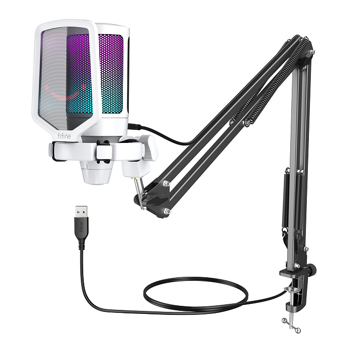 Игровой USB-микрофон Fifine A6T с RGB-подсветкой (White) купить в интернет-магазине icover