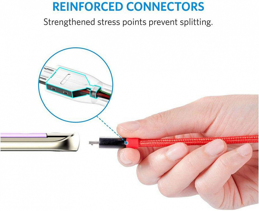 Кабель Anker Powerline+ 0.9 м (A8142H91) USB-microUSB (Red) купить в интернет-магазине icover