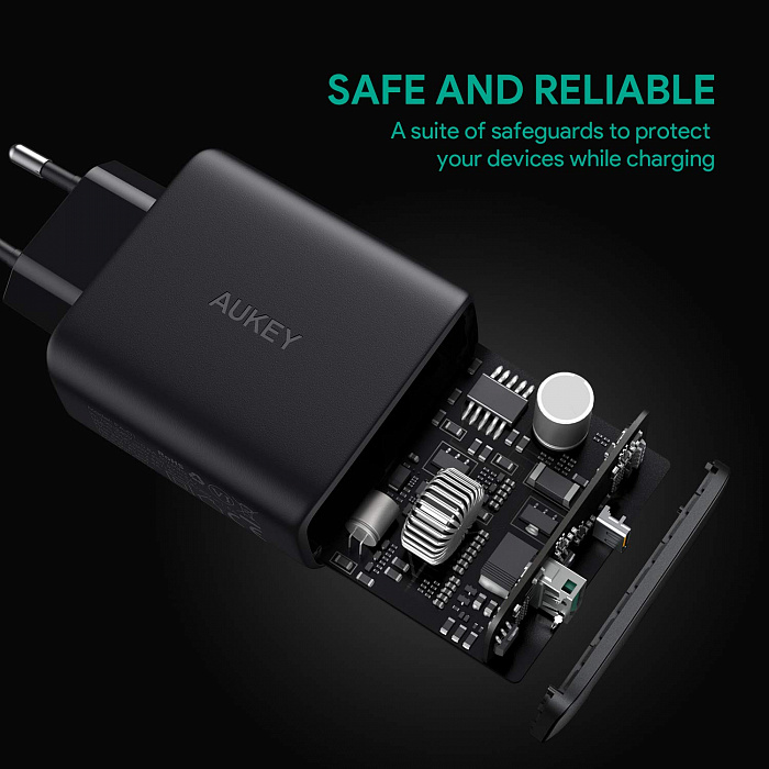 Сетевое зарядное устройство Aukey Dual-Port 30W PD Wall Charger with Dynamic Detect (Black) купить в интернет-магазине icover