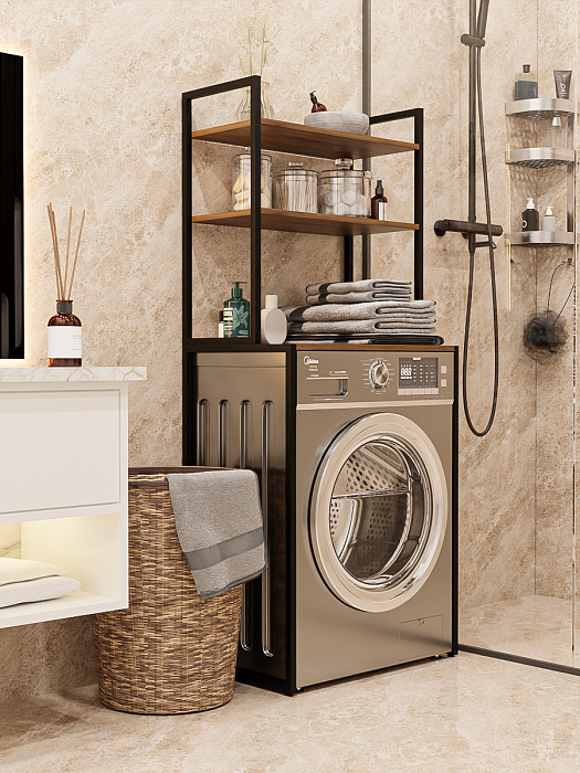 Стеллаж лофт над стиральной машинкой RIDBERG ATLANTA (Dark Oak/Black) купить в интернет-магазине icover