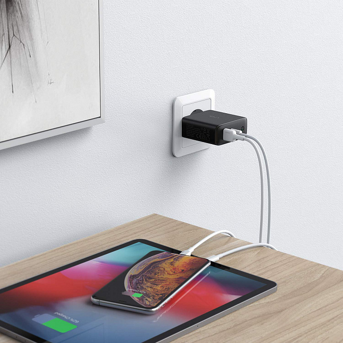 Сетевое зарядное устройство Aukey Dual-Port 60W PD Wall Charger with Dynamic Detect (Black) купить в интернет-магазине icover