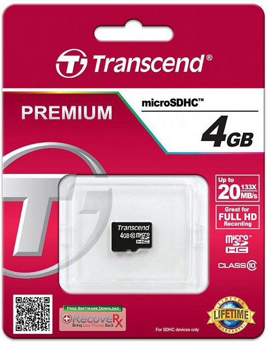 Карта памяти Transcend microSDHC Class 10 133x 4Gb TS4GUSDC10 (Black) купить в интернет-магазине icover