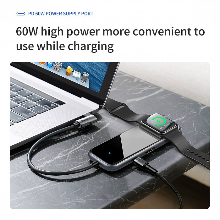 USB-концентратор Baseus Mirror Series Multifunctional Wireless Charger USB-C CAHUB-AZ0G (Black) купить в интернет-магазине icover