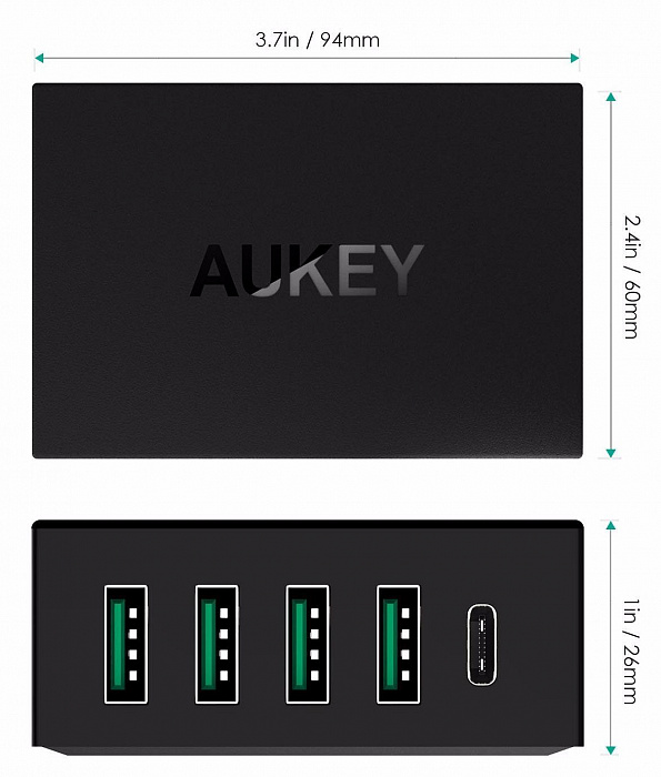 Сетевой адаптер Aukey Fast Charge Qualcomm QC 3.0 PA-Y5 (Black) купить в интернет-магазине icover