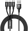 Кабель для iPod, iPhone, iPad Baseus Rapid Series 3-in-1 microUSB/Dual Lightning 1.2 м CAMLL-SU01 (Black) купить в интернет-магазине icover