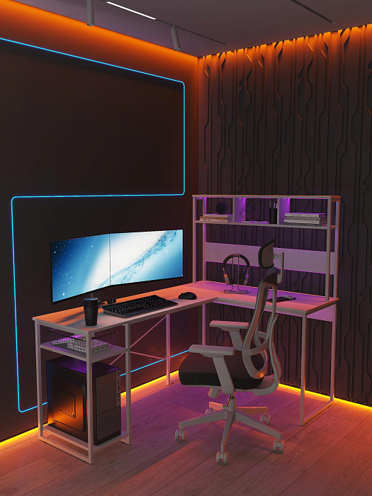 Стол компьютерный угловой лофт Ridberg ALASKA (White) купить в интернет-магазине icover