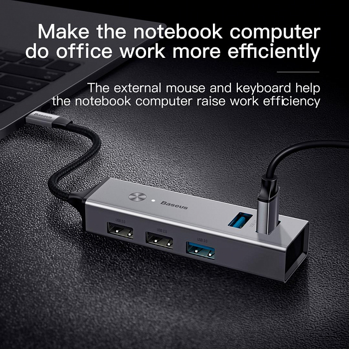 Хаб Baseus Cube USB to 3xUSB 3.0+2xUSB 2.0 CAHUB-C0G (Dark Grey) купить в интернет-магазине icover