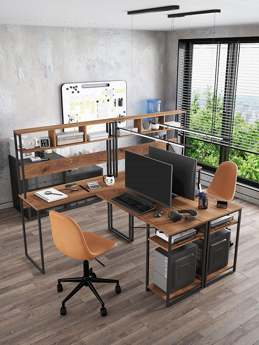 Стол компьютерный угловой лофт Ridberg ALASKA (Dark Oak/Black) купить в интернет-магазине icover