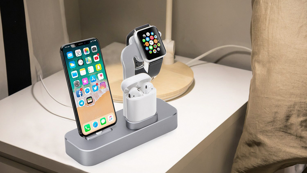 Док-станция COTEetCI Base19 (CS7201-GY) для Apple Watch/iPhone/AirPods (Space Gray) купить в интернет-магазине icover