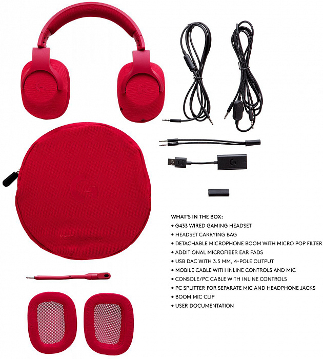 Компьютерная гарнитура Logitech G433 981-000652 (Fire Red) купить в интернет-магазине icover
