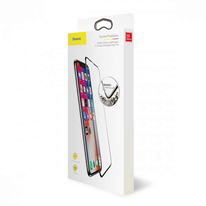 Защитное стекло Baseus 0.23mm Drop-proof Curved Full Screen Tempered Glass Film для iPhone X (Black) купить в интернет-магазине icover