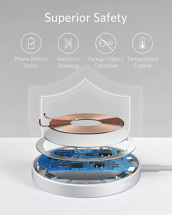 Беспроводное зарядное устройство Anker PowerWave Select+ Magnetic Pad A2566 (Silver) купить в интернет-магазине icover