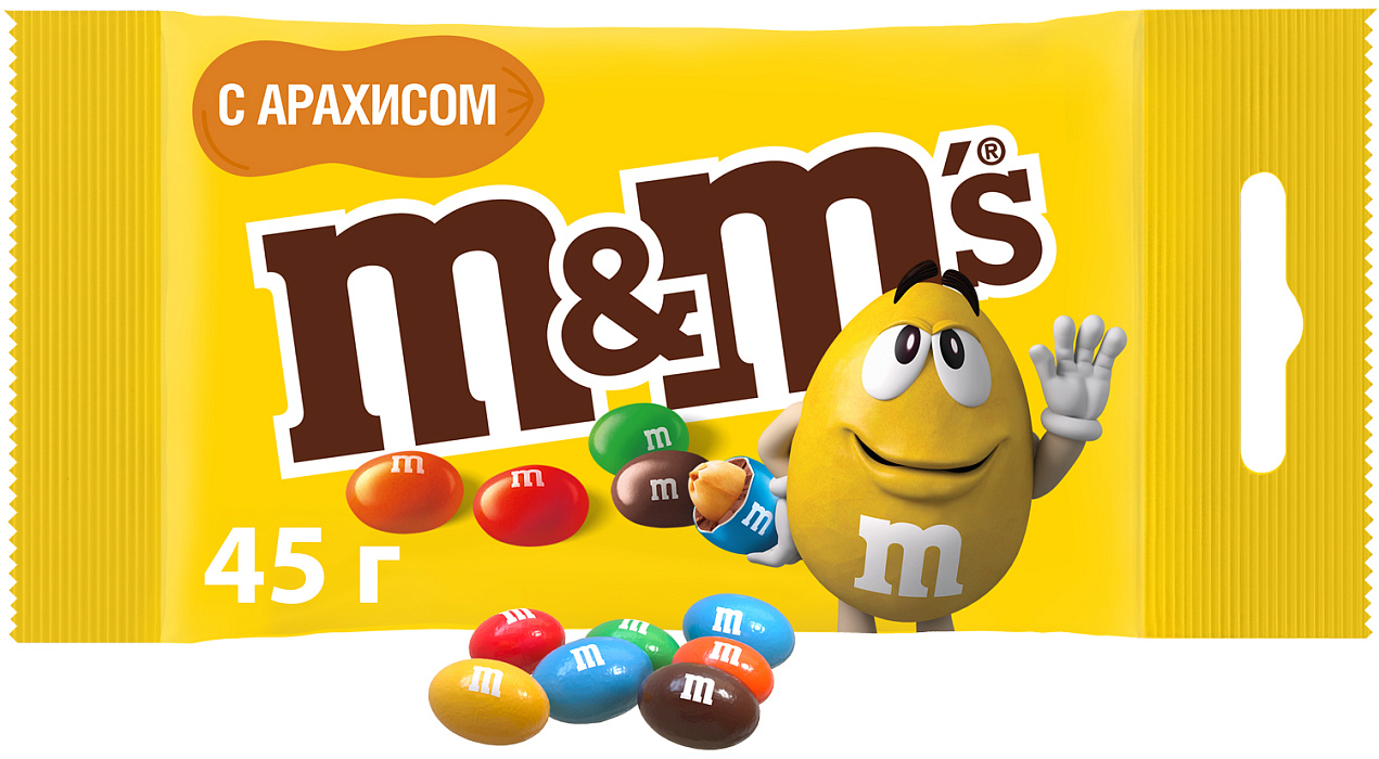 Драже M&M's с арахисом и молочным шоколадом, 45г х 32 шт. купить в интернет-магазине icover