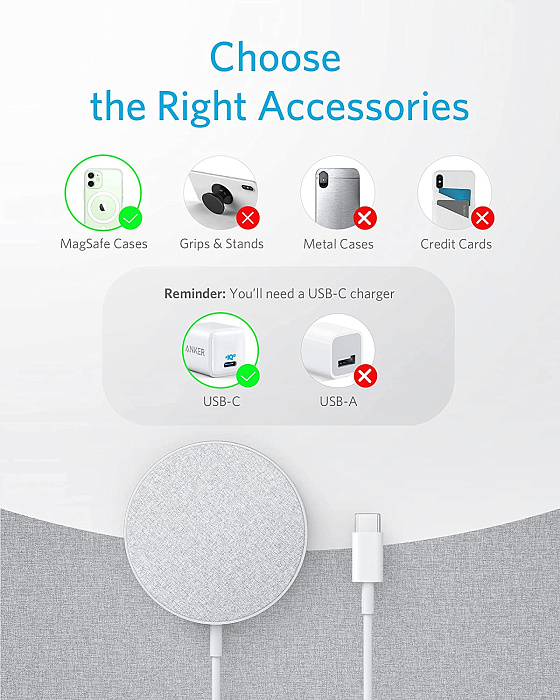 Беспроводное зарядное устройство Anker PowerWave Select+ Magnetic Pad A2566 (Silver) купить в интернет-магазине icover