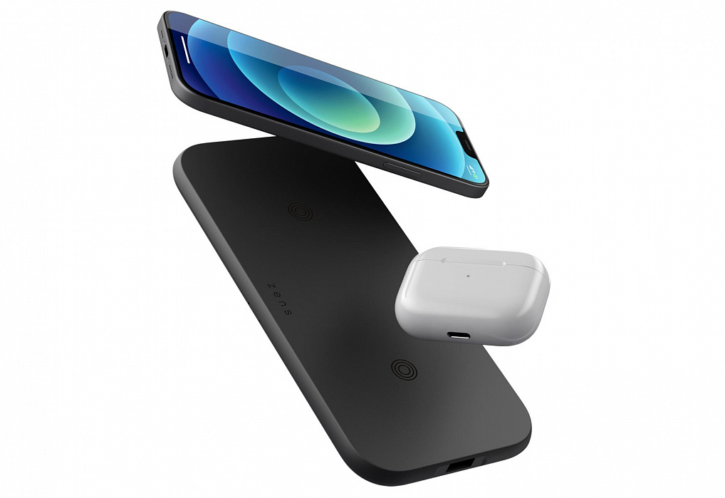 Беспроводное зарядное устройство ZENS Dual Fast Wireless Charger 2 x 10W Slim (Black) купить в интернет-магазине icover